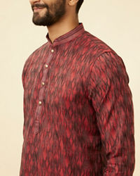 Manyavar Men Plum Red Frequency Print Kurta Set