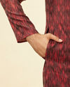 Manyavar Men Plum Red Frequency Print Kurta Set