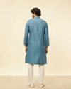 Manyavar Men Turquoise Blue Moroccan Print Kurta Set