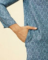 Manyavar Men Turquoise Blue Moroccan Print Kurta Set