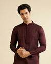 Manyavar Men Dark Maroon Kurta Set with Intricate Triangular Patterns image number 0