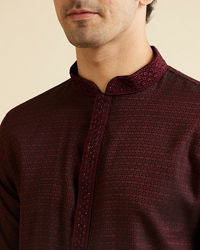 Manyavar Men Dark Maroon Kurta Set with Intricate Triangular Patterns