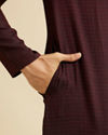 Manyavar Men Dark Maroon Kurta Set with Intricate Triangular Patterns
