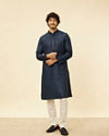 alt message - Manyavar Men Indigo Blue Petal String Patterned Kurta Set image number 2