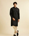 Manyavar Men Midnight Black Petal String Patterned Kurta Set with Mirror Work