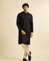 alt message - Manyavar Men Midnight Black Petal String Patterned Kurta Set with Mirror Work image number 2