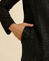 Manyavar Men Midnight Black Petal String Patterned Kurta Set with Mirror Work