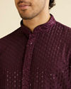 alt message - Manyavar Men Wine Petal String Patterned Kurta Set with Mirror Work image number 1