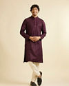 Manyavar Men Wine Petal String Patterned Kurta Set with Mirror Work