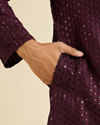 Manyavar Men Wine Petal String Patterned Kurta Set with Mirror Work