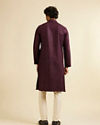 Manyavar Men Wine Petal String Patterned Kurta Set with Mirror Work