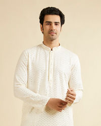 Manyavar Men Warm White Petal String Patterned Kurta Set with Mirror Work