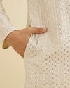 Manyavar Men Chalk White String Patterned Kurta Set with Mirror Work