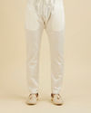 Manyavar Men Chalk White String Patterned Kurta Set with Mirror Work