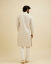 Manyavar Men Chalk White String Patterned Kurta Set with Mirror Work