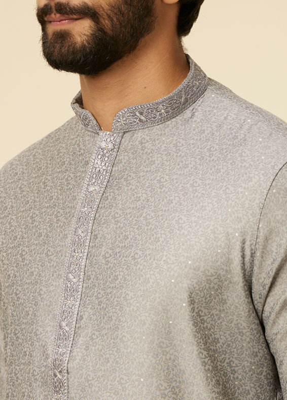 Manyavar Men Dark Grey Paisley Patterned Kurta Set