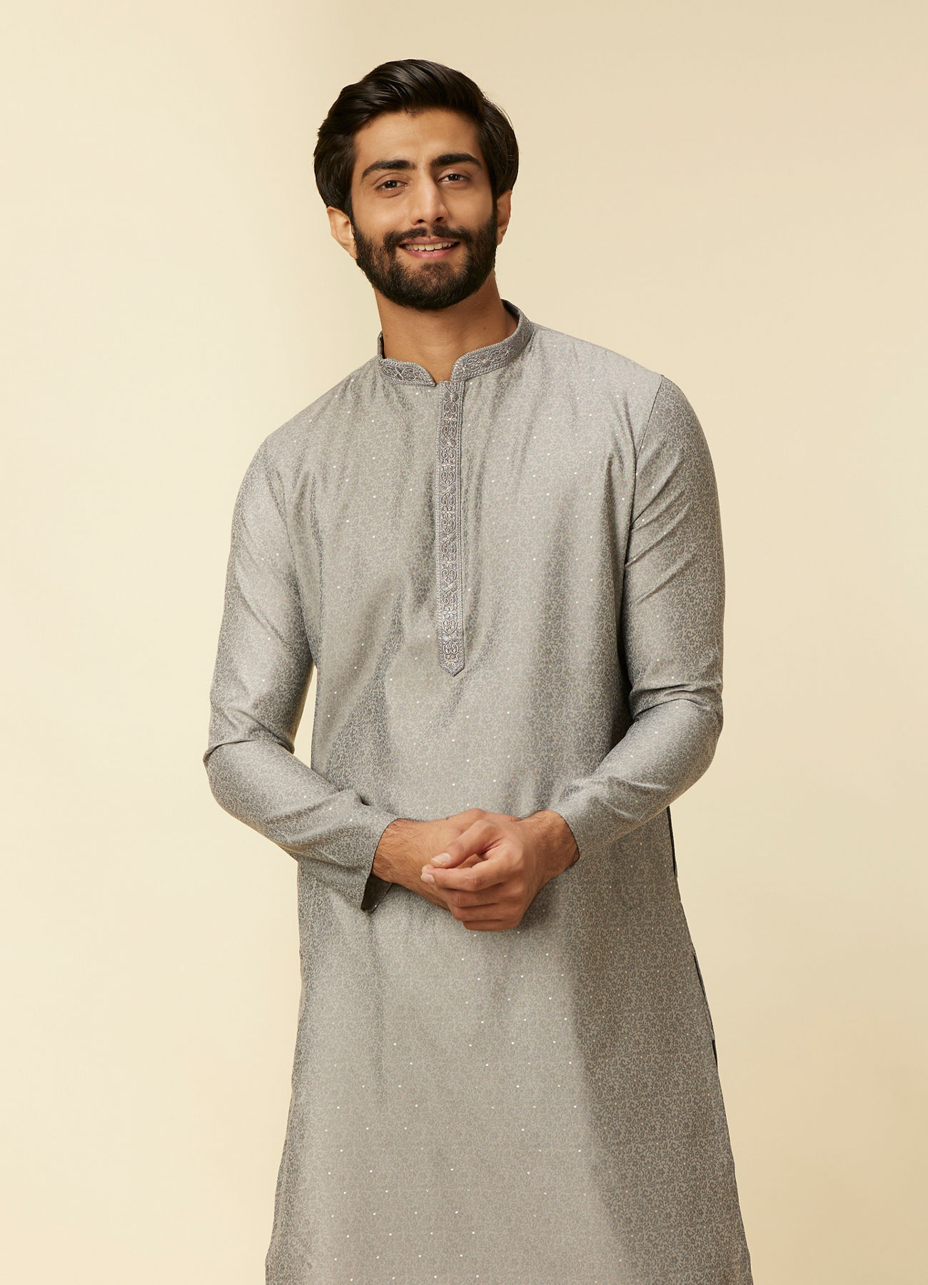 Manyavar Men Dark Grey Paisley Patterned Kurta Set