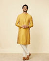 Manyavar Men Mustard Leaf Patterned Kurta Set