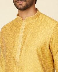 Manyavar Men Mustard Leaf Patterned Kurta Set