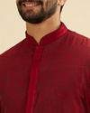 Manyavar Men Maroon Red Bel Buti Patterned Kurta Set