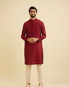 Manyavar Men Maroon Red Bel Buti Patterned Kurta Set