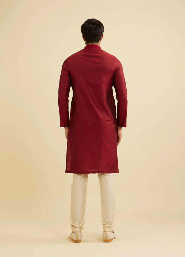 Manyavar Men Maroon Red Bel Buti Patterned Kurta Set