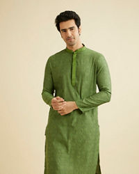 Manyavar Men Soft Green Bel Buti Patterned Kurta Set