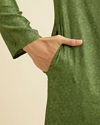 Manyavar Men Soft Green Bel Buti Patterned Kurta Set