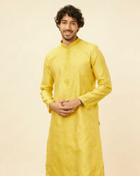 Manyavar Men Illuminating Yellow Bel Buti Patterned Kurta Set