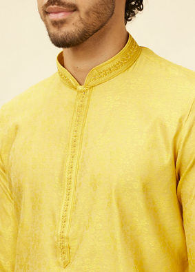 Manyavar Men Illuminating Yellow Bel Buti Patterned Kurta Set