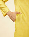 alt message - Manyavar Men Illuminating Yellow Bel Buti Patterned Kurta Set image number 3