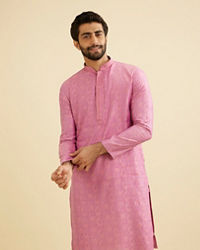 Manyavar Men Dusty Pink Bel Buti Patterned Kurta Set