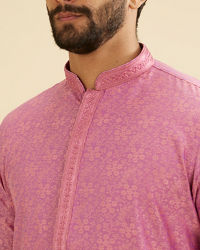 Manyavar Men Dusty Pink Bel Buti Patterned Kurta Set