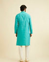 alt message - Manyavar Men Turquoise Blue Bel Buti Patterned Kurta Set image number 5