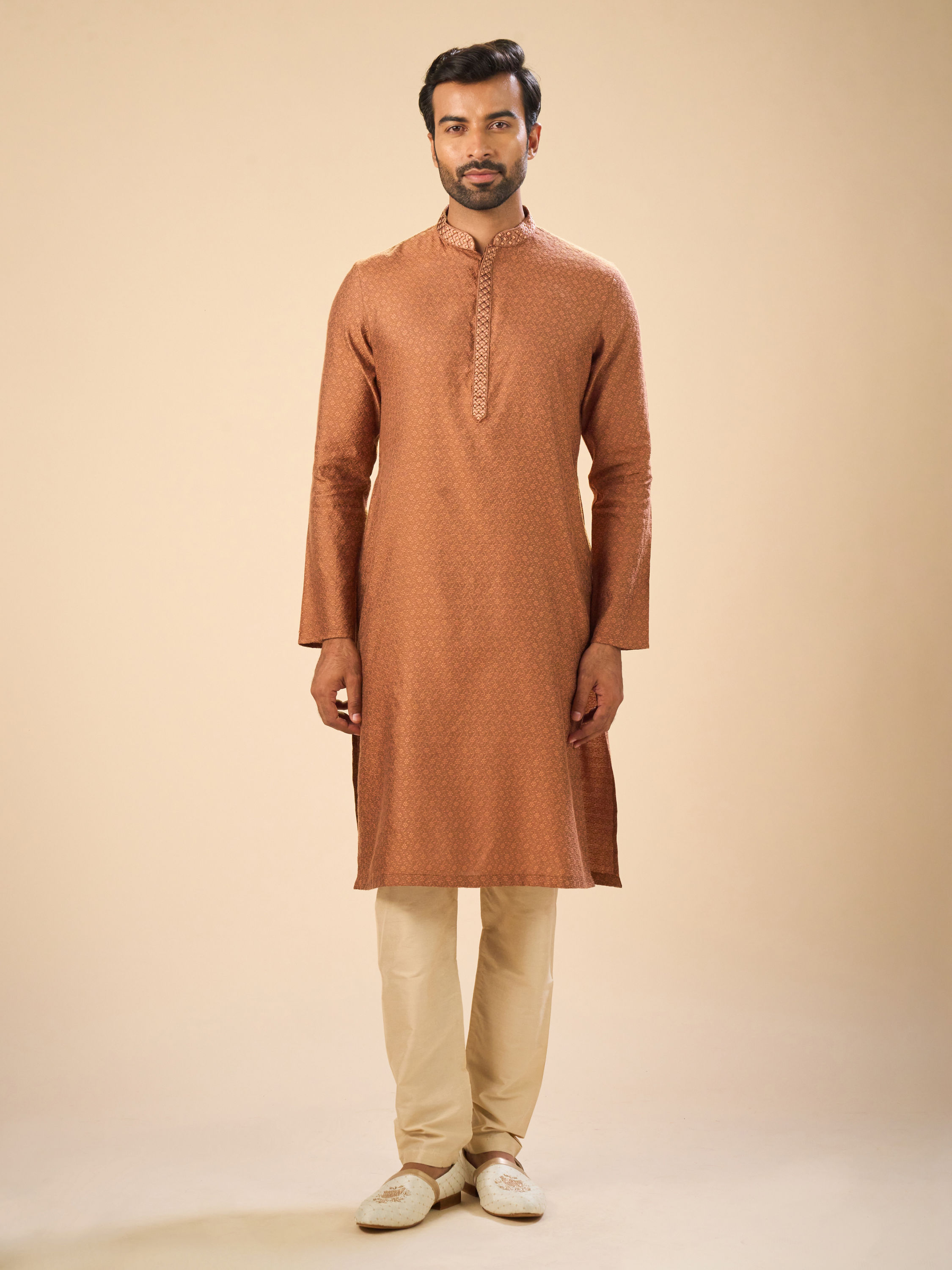 Manyavar Men Dapper Tan Kurta Pajama