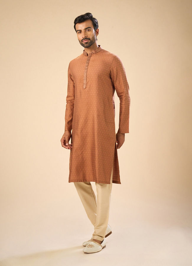 Manyavar Men Dapper Tan Kurta Pajama