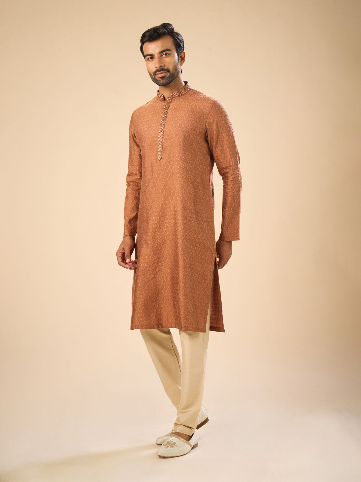 Manyavar Men Dapper Tan Kurta Pajama