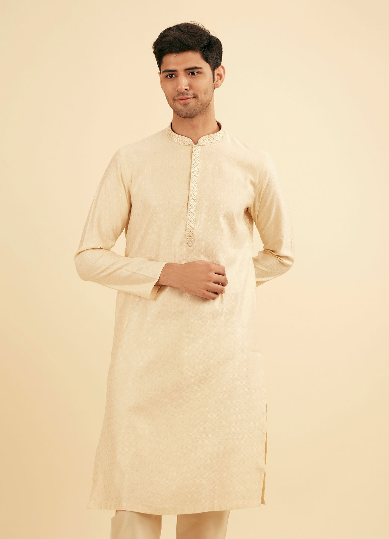 Manyavar Men Beige Delight Kurta Pajama