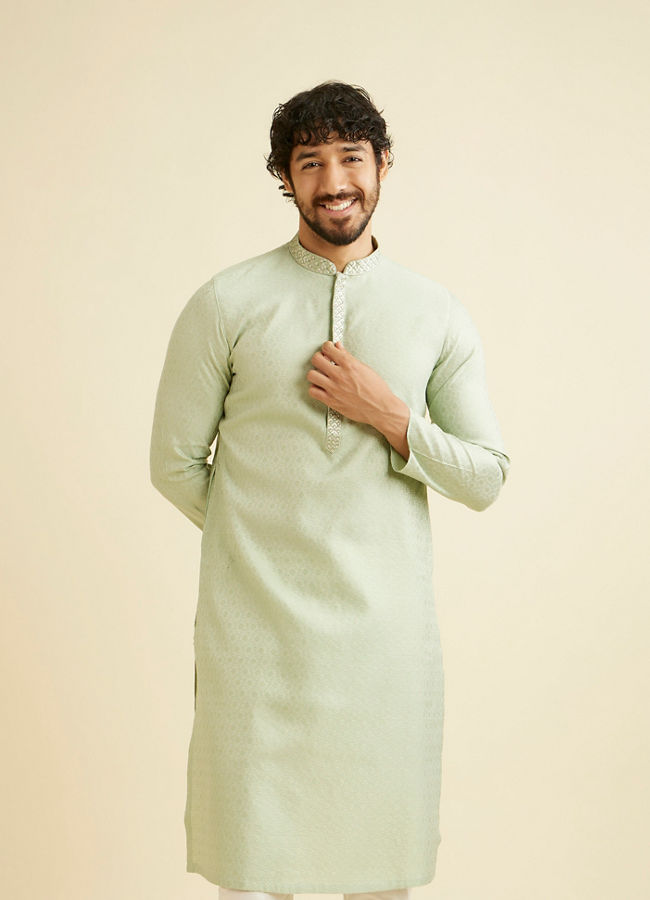 Manyavar Men Soft Green Floral Patterned Kurta Set