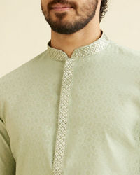 Manyavar Men Soft Green Floral Patterned Kurta Set