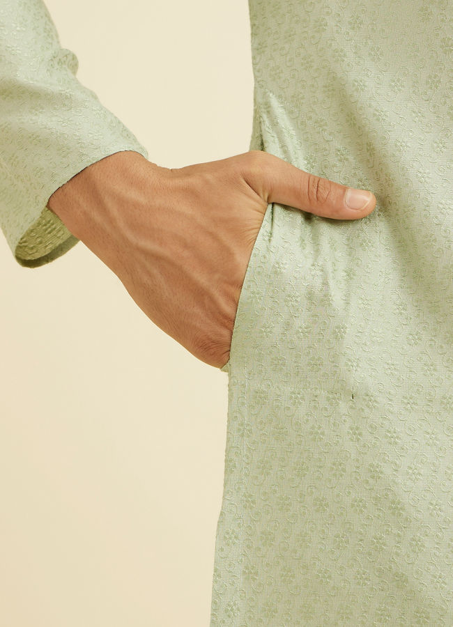 Manyavar Men Soft Green Floral Patterned Kurta Set