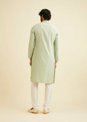 alt message - Manyavar Men Soft Green Floral Patterned Kurta Set image number 5