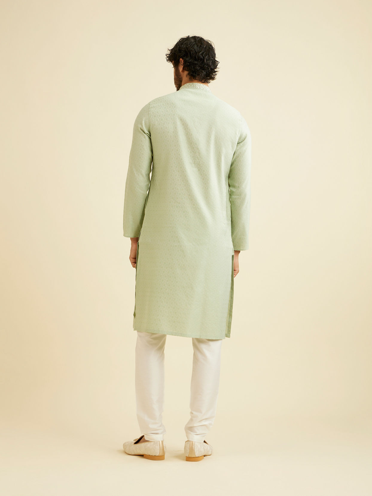 Manyavar Men Soft Green Floral Patterned Kurta Set