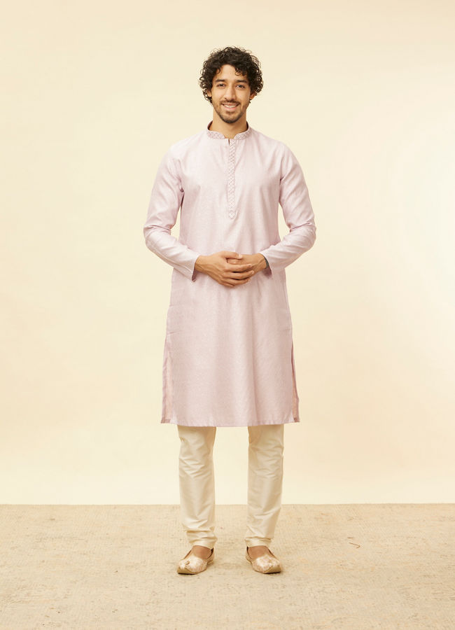 Manyavar Men Light Lilac Floral Patterned Kurta Set