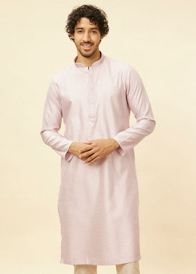 Manyavar Men Light Lilac Floral Patterned Kurta Set