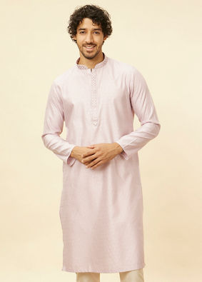 alt message - Manyavar Men Light Lilac Floral Patterned Kurta Set image number 0