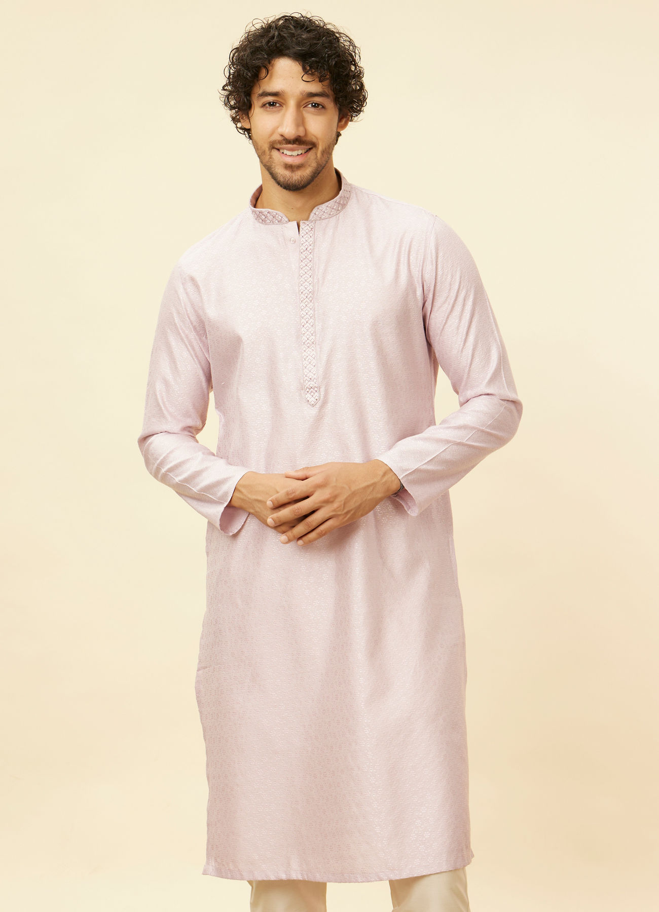 Manyavar Men Light Lilac Floral Patterned Kurta Set