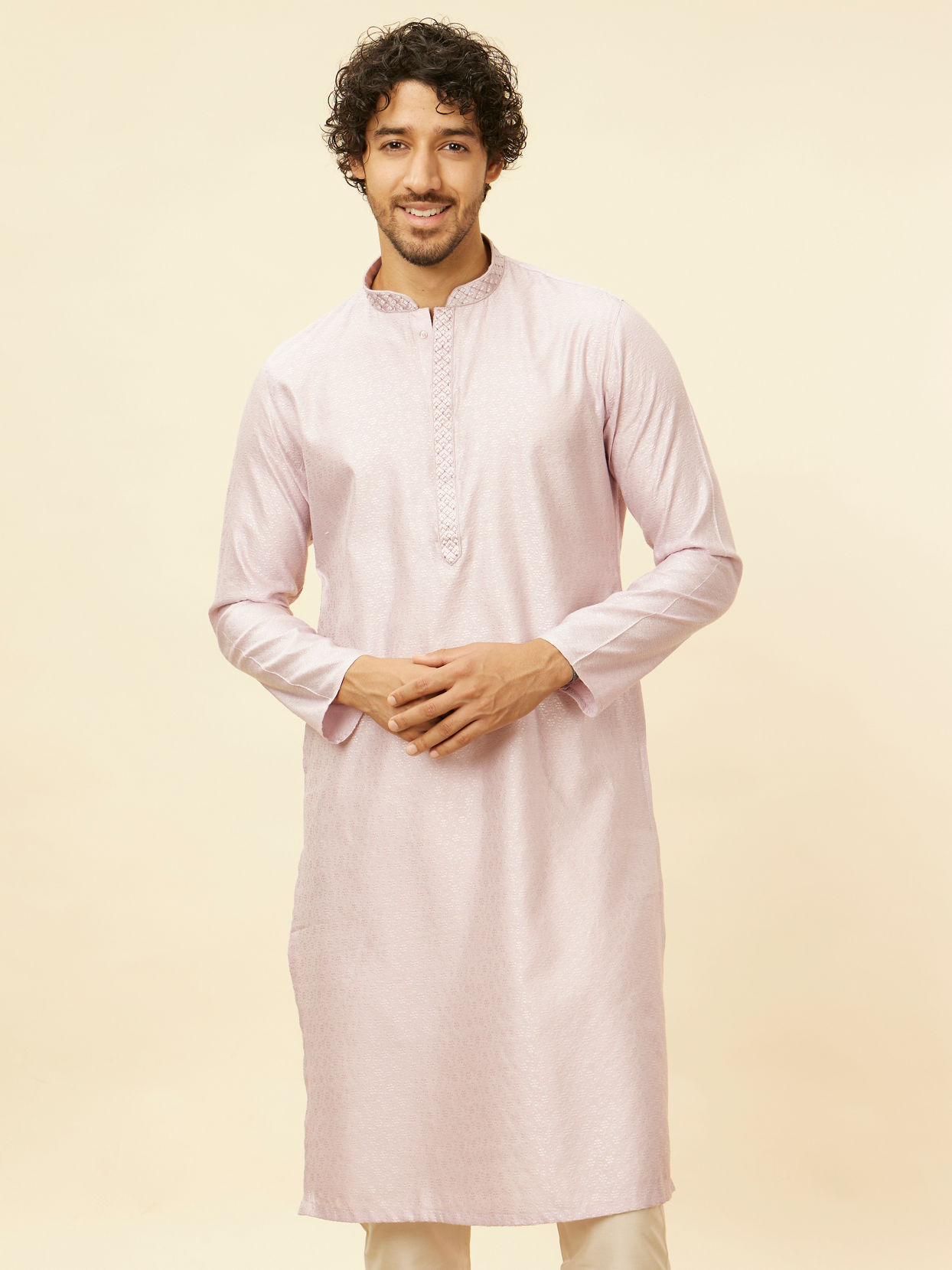 Manyavar Men Light Lilac Floral Patterned Kurta Set