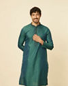 Manyavar Men Teal Green Sequin Embroidered Bandhgala Kurta Set