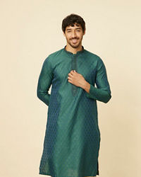 Manyavar Men Teal Green Sequin Embroidered Bandhgala Kurta Set